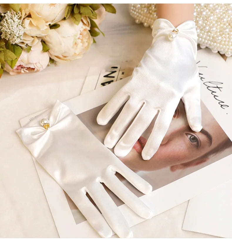 Maria-Gants de Mariée Satinés Élégance Perles