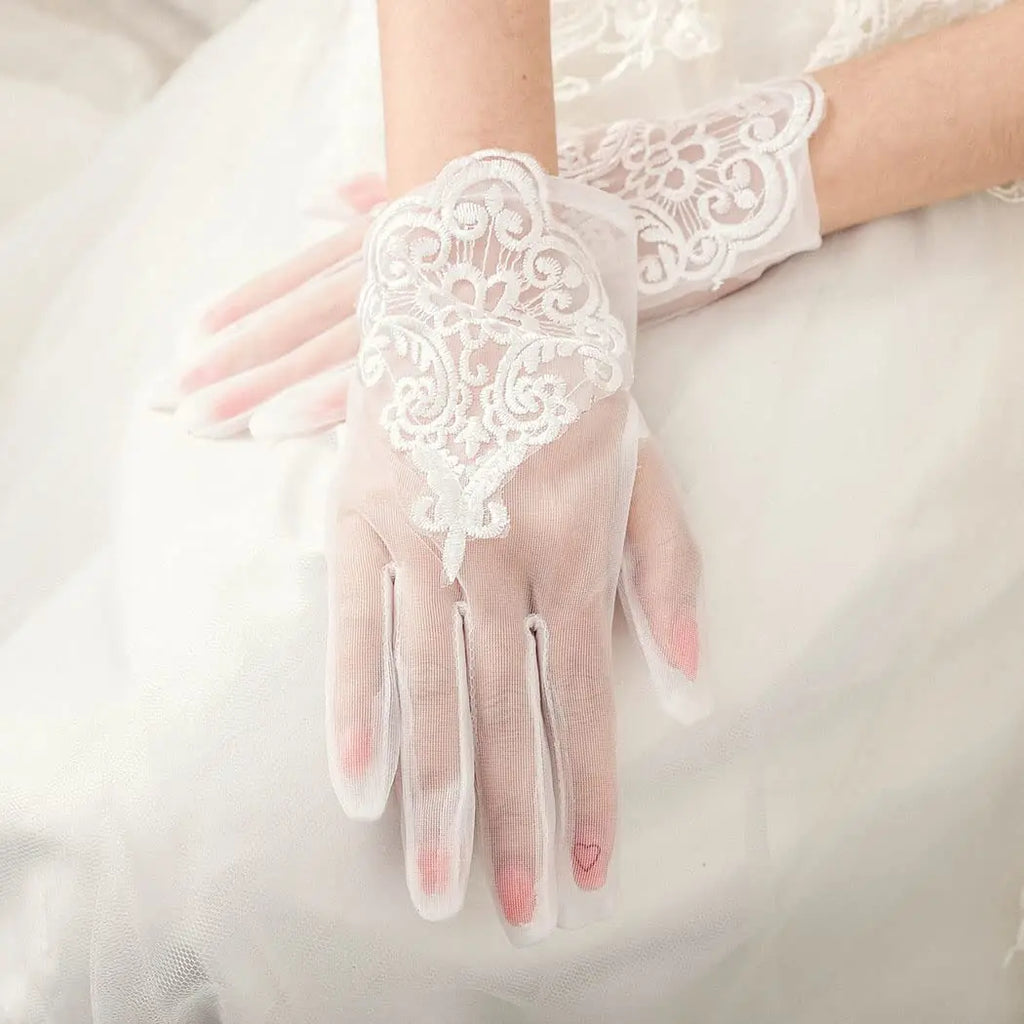 Suri-Gants de Mariée Courts en Tulle Perlé Élégance Cérémonie