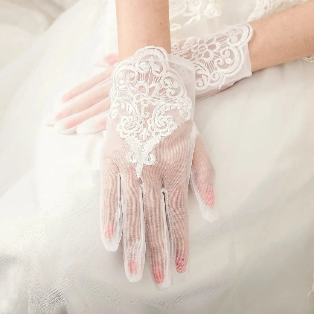 Suri-Gants de Mariée Courts en Tulle Perlé Élégance Cérémonie