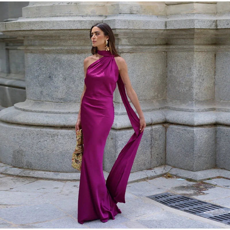 fleura-Robe Longue Satinée Dos Nu Élégance