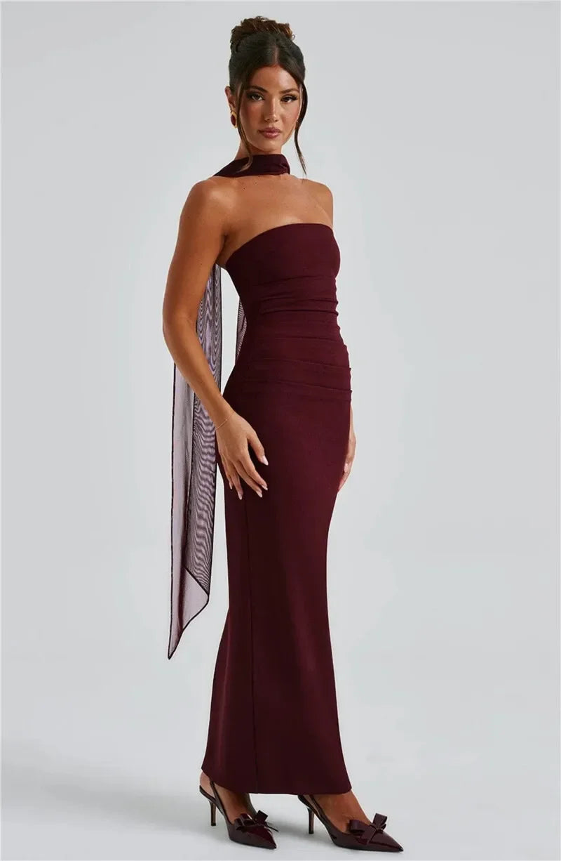 virginie-Robe Longue Élégance Écharpe Intégrée