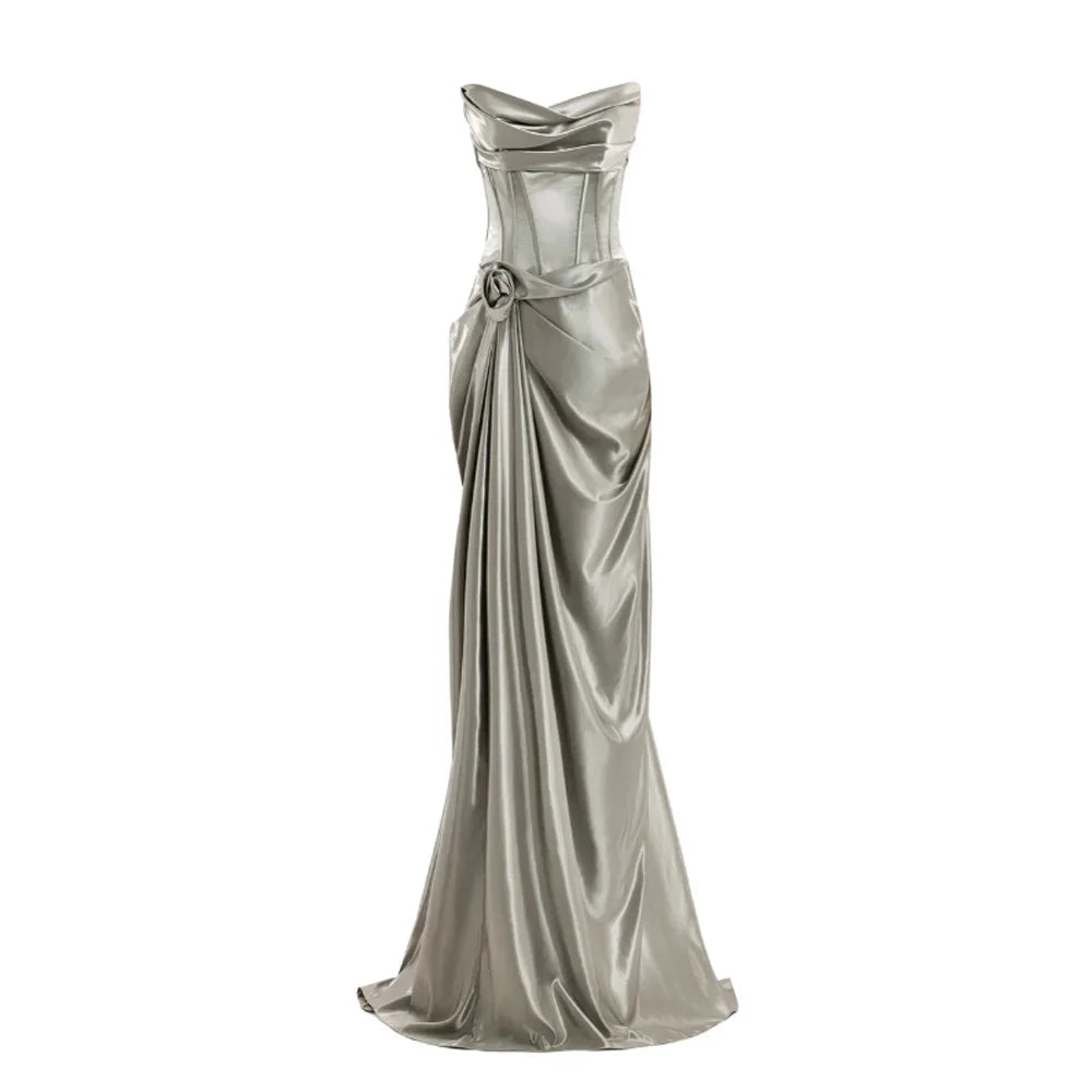 illasia-Robe Longue Drapée Élégance Satinée