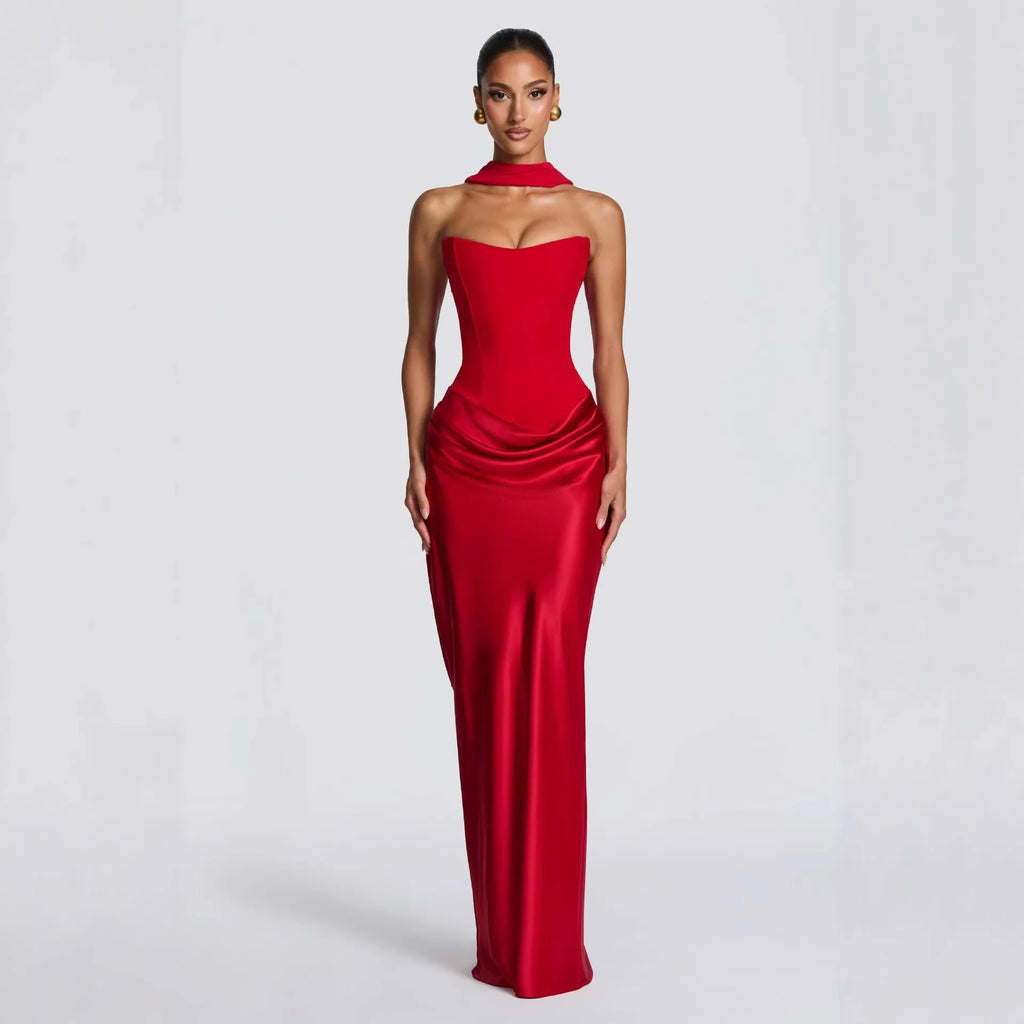 Alix-Robe Sirène Corset Col Carré Satin Élégance