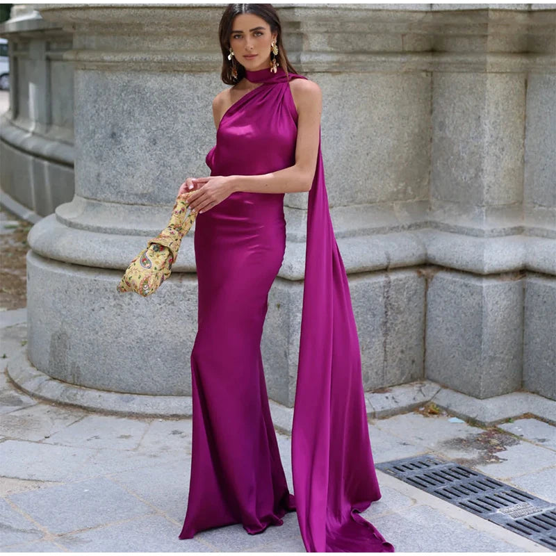 fleura-Robe Longue Satinée Dos Nu Élégance