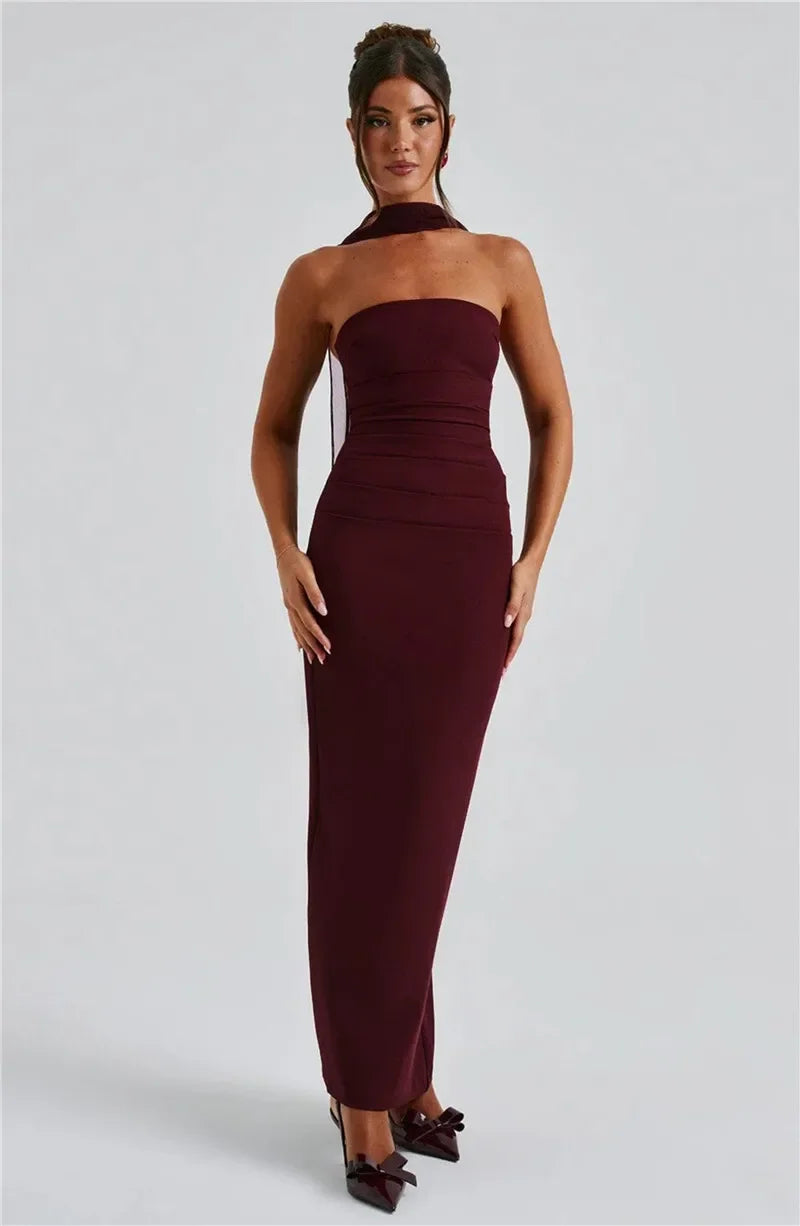 virginie-Robe Longue Élégance Écharpe Intégrée
