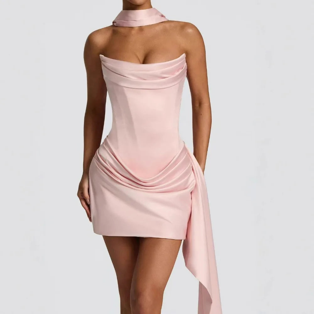 Dragée-Robe Courte Drapée Asymétrique Élégance