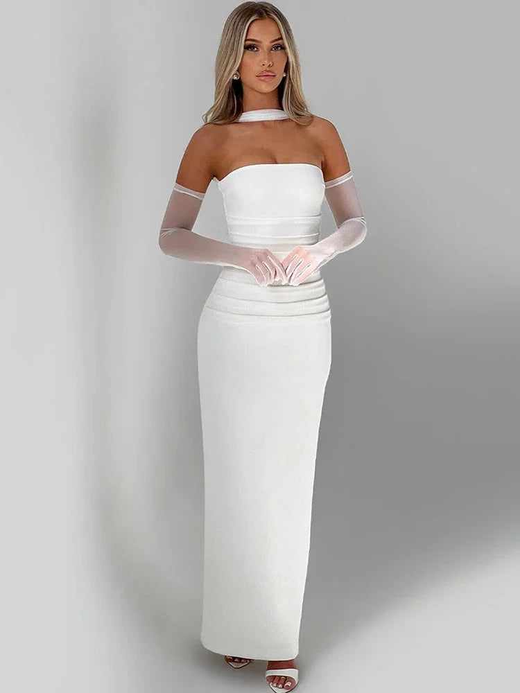 virginie-Robe Longue Élégance Écharpe Intégrée