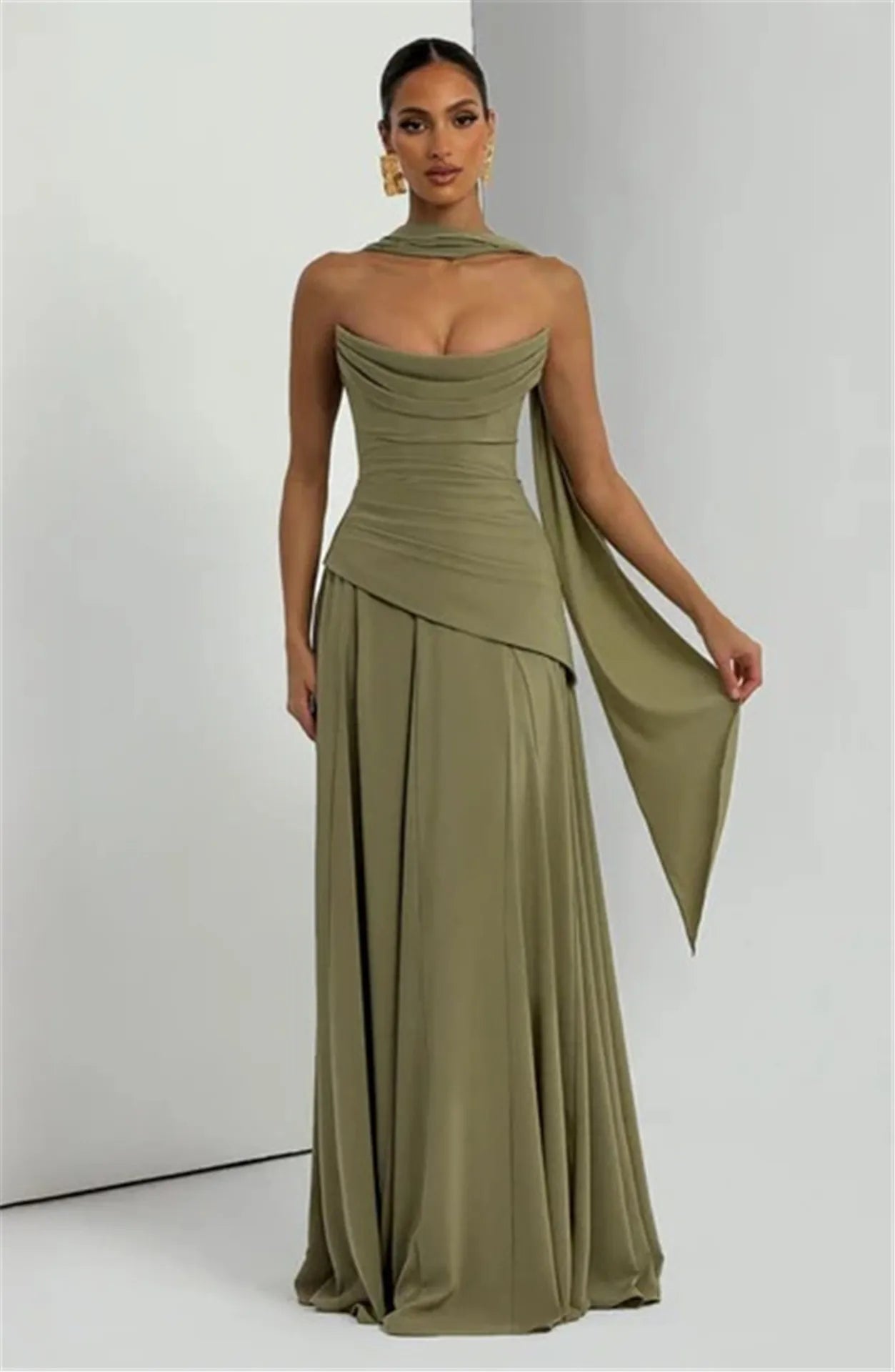 Émilie-Robe Longue de Cérémonie à Écharpe Intégrée