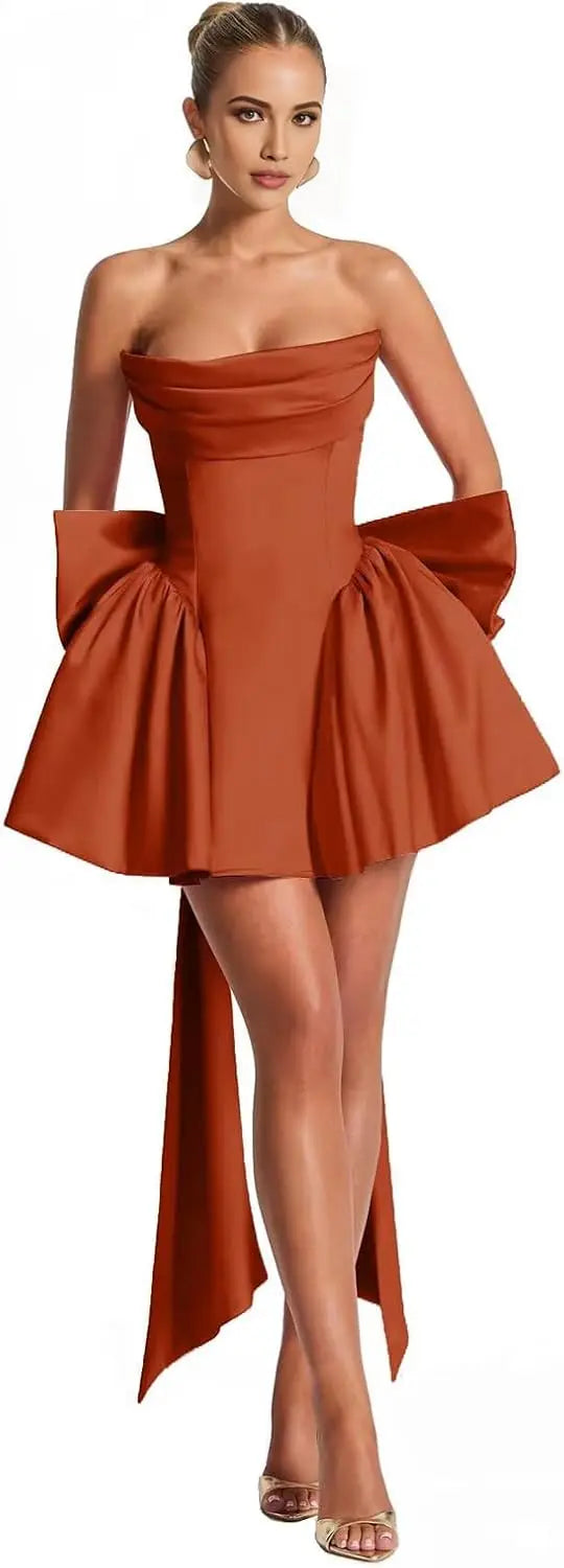 Ganse-Robe Courte Bustier Satin à Nœuds Couture