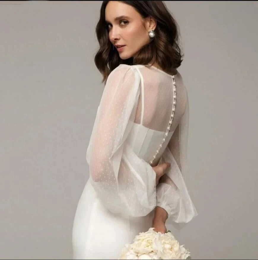 Mingli-Boléro de Mariée en Tulle Romantique