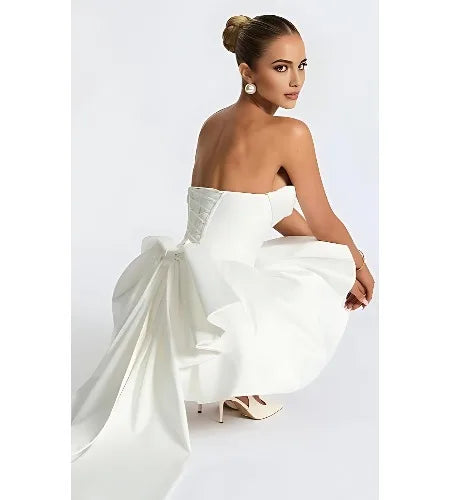 Ganse-Robe Courte Bustier Satin à Nœuds Couture
