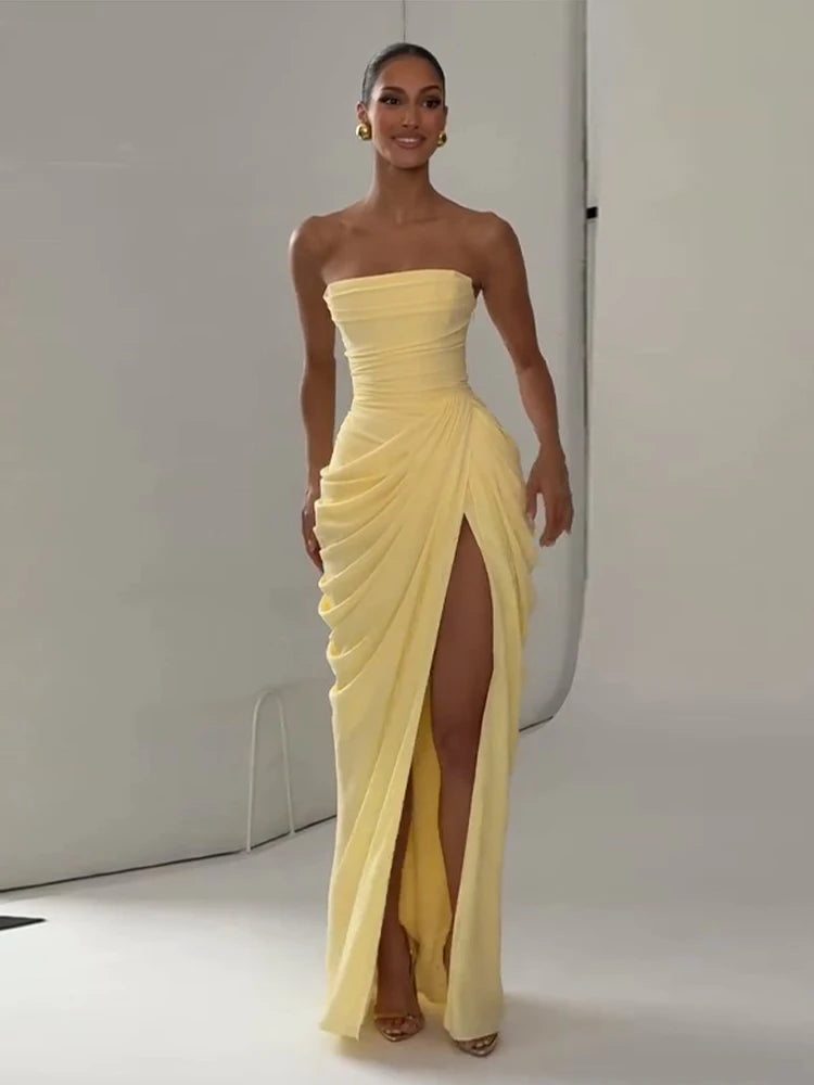 Clara-Robe Longue Fendue Élégance Satinée
