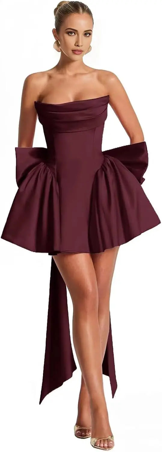 Ganse-Robe Courte Bustier Satin à Nœuds Couture