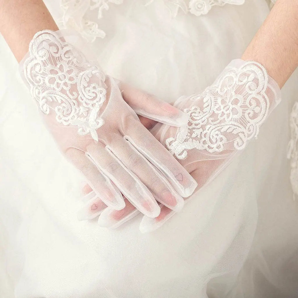 Suri-Gants de Mariée Courts en Tulle Perlé Élégance Cérémonie