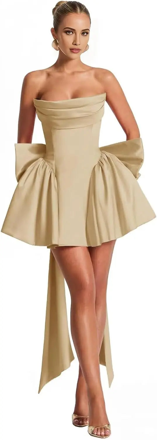 Ganse-Robe Courte Bustier Satin à Nœuds Couture